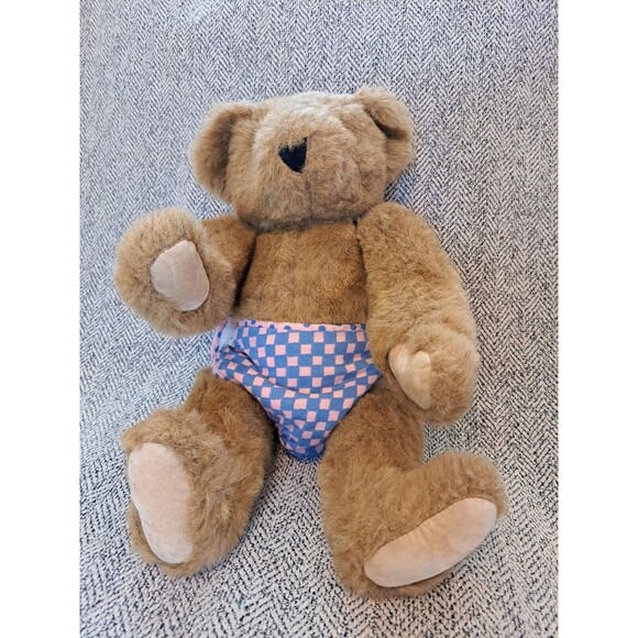Vintage The Vermont Teddy Bear Co Jointed 16" Brown Bear, With Diaper and Bib. - Picture 1 of 12